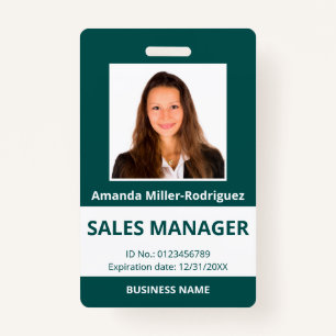 Custom Employee Photo Blue-Green White ID Badge