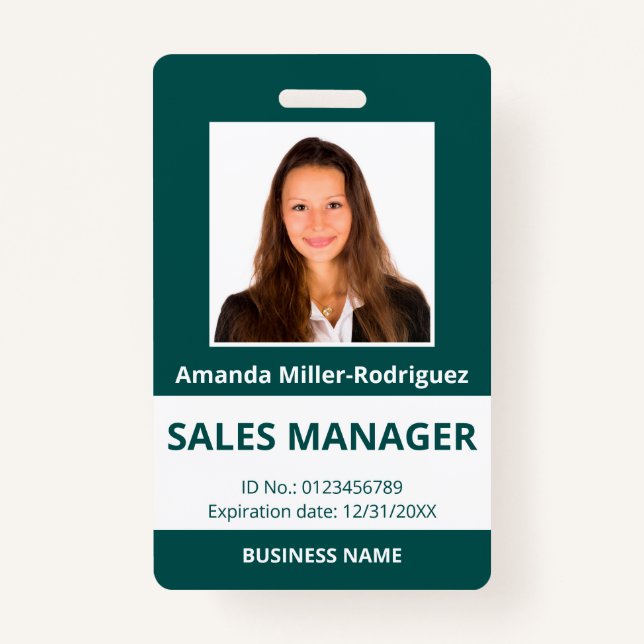 Custom Employee Photo Blue-Green White ID Badge (Front)