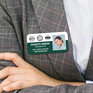 Custom Employee Photo Branded Green Magnetic Name Tag