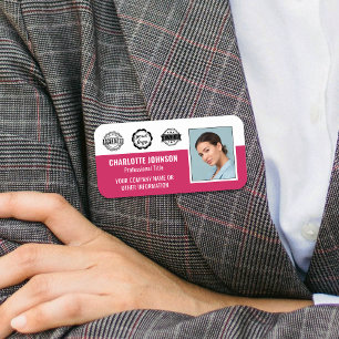 Custom Employee Photo Branded Pink Magnetic Name Tag