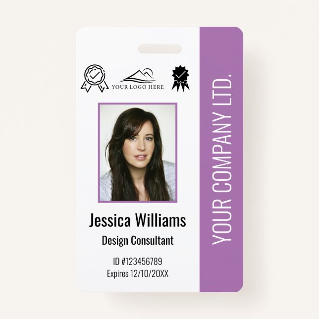 Custom Employee Photo Certification Purple ID Badge (Front)