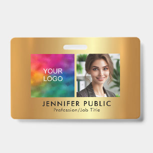 Custom Employee Photo Company Logo Gold Template Badge