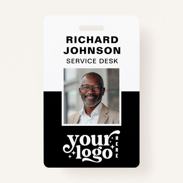 Custom Employee Photo Company Logo Modern Name  Badge (Front)