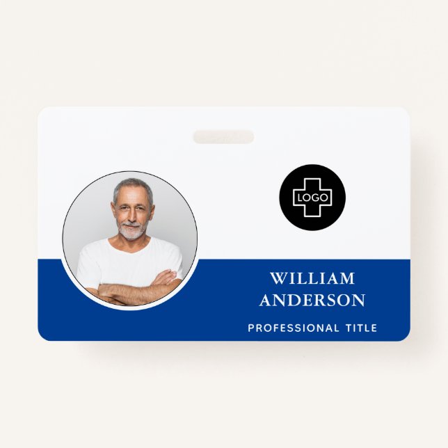 Custom Employee Photo Company Logo Modern Name Badge (Front)