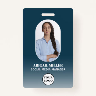 Custom Employee Photo Gradient Arch Blue Badge
