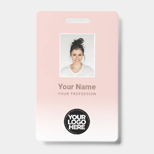 Custom Employee Photo Gradient Cute Blush Pink Badge