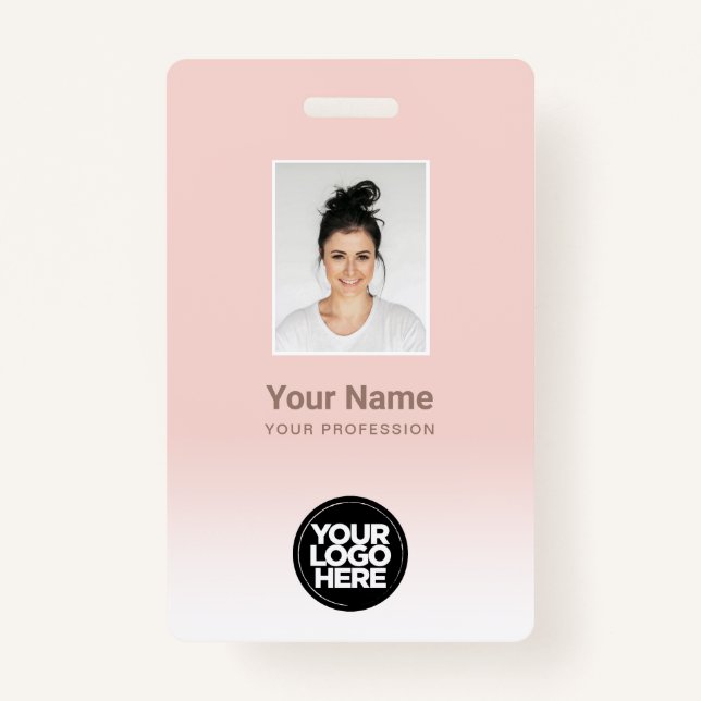 Custom Employee Photo Gradient Cute Blush Pink Badge (Front)