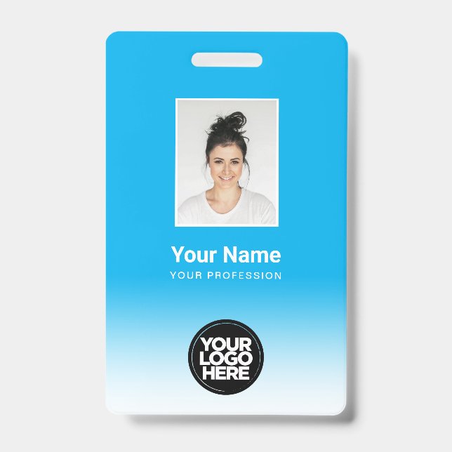 Custom Employee Photo Gradient Light Blue Badge (Front)
