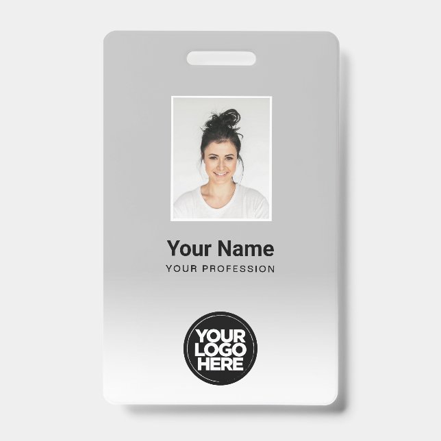 Custom Employee Photo Gradient Light Grey Badge (Front)