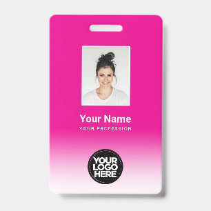 Custom Employee Photo Gradient Neon Pink Badge
