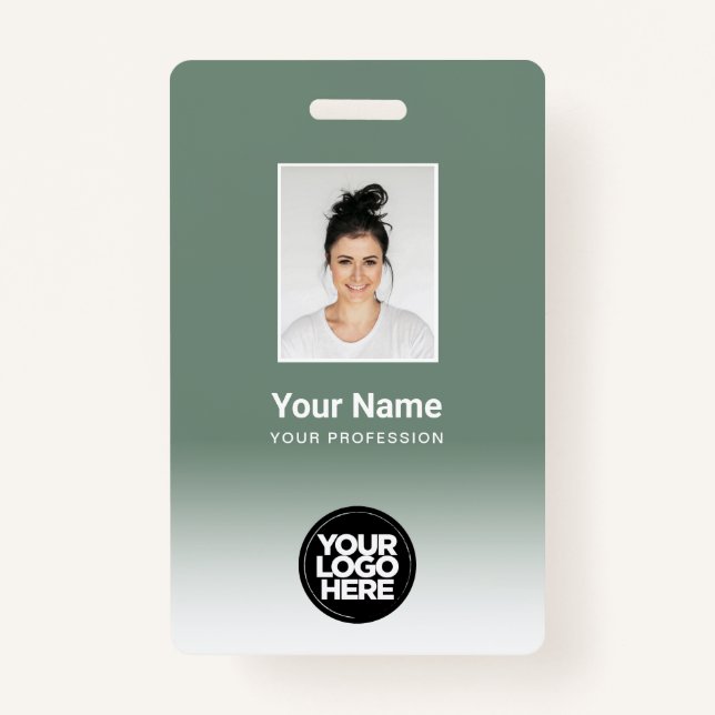 Custom Employee Photo Gradient Sage Green Badge (Front)
