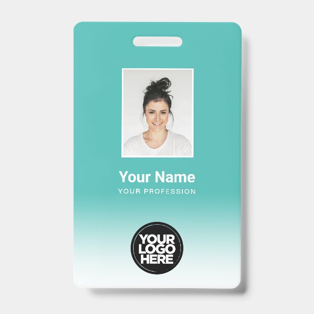 Custom Employee Photo Gradient Turquoise Badge (Front)