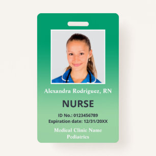 Custom Employee Photo Green Gradient Medical ID Badge