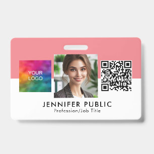 Custom Employee Photo Here Business Logo QR Code Badge