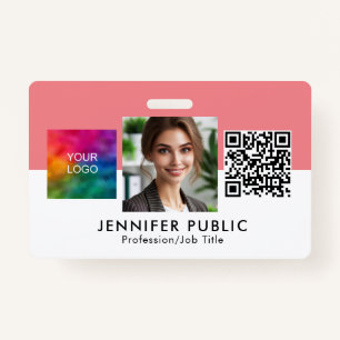 Custom Employee Photo Here Business Logo QR Code Badge