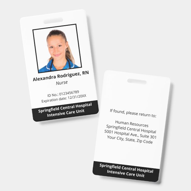 Custom Employee Photo Hospital ID Badge (Front & Back)
