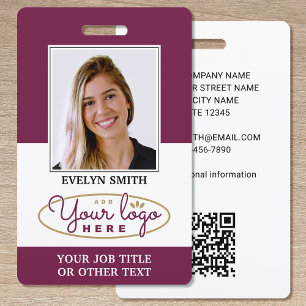 Custom Employee Photo ID Badge Branded Plum