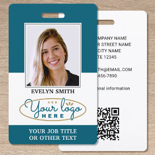 Custom Employee Photo ID Badge Branded Teal