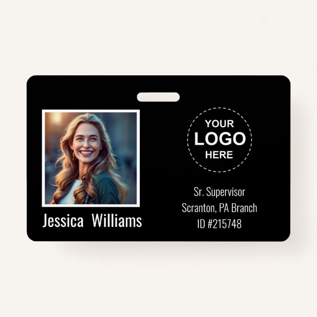 Custom Employee Photo ID Badge with Logo & Barcode (Front)