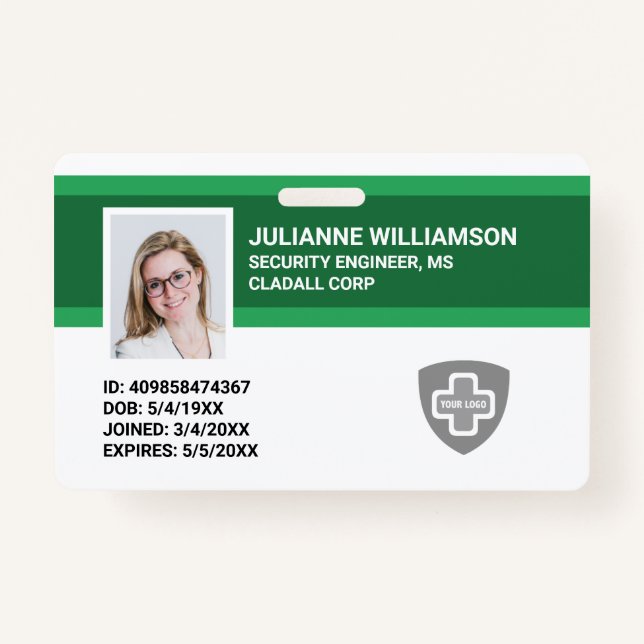 Custom Employee Photo ID, Barcode & Logo Company Badge (Front)