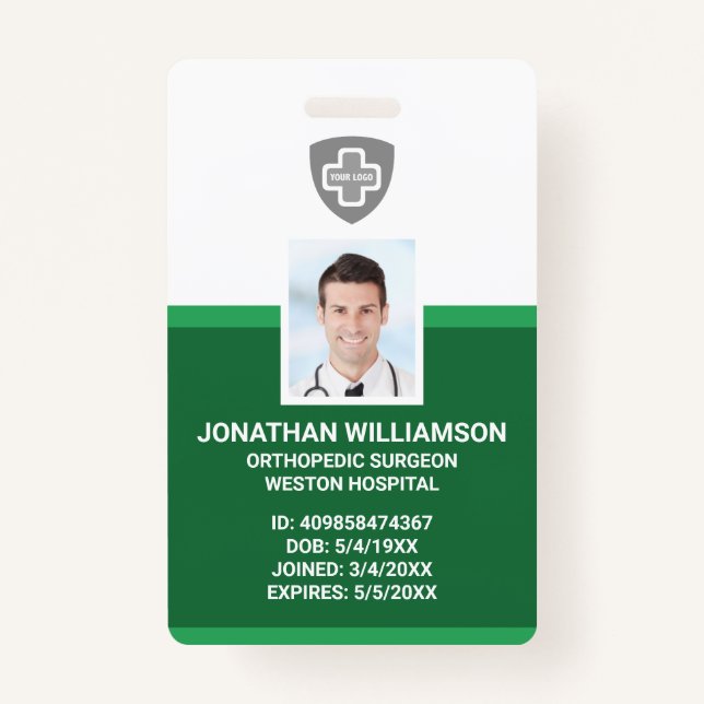 Custom Employee Photo ID, Barcode & Logo Company Badge (Front)