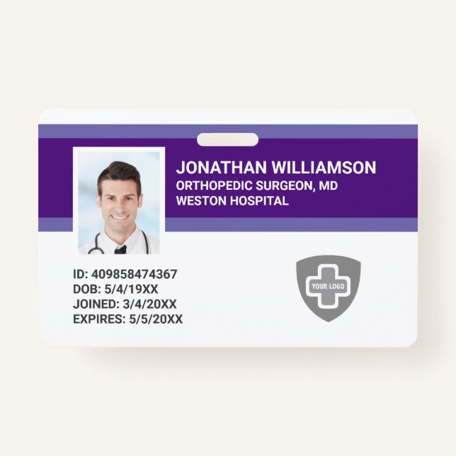 Custom Employee Photo ID, Barcode & Logo Company Badge (Front)
