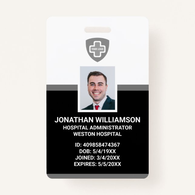 Custom Employee Photo ID, Barcode & Logo Company Badge (Front)