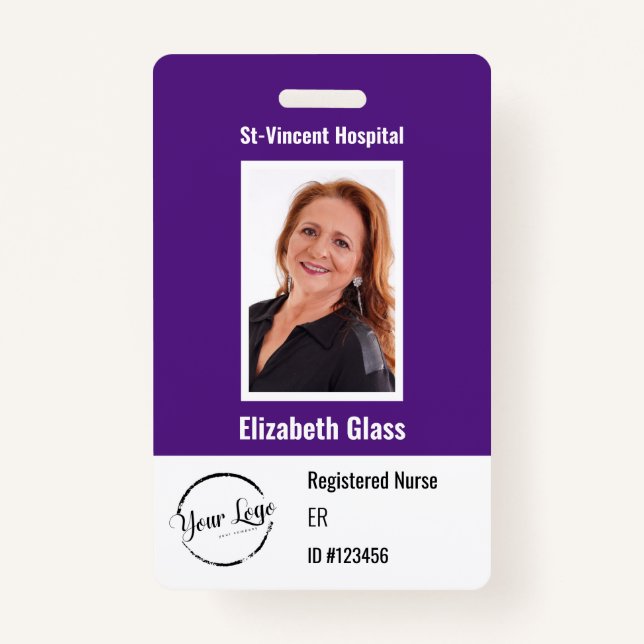 Custom Employee Photo  ID BarCode Logo Name Badge (Front)