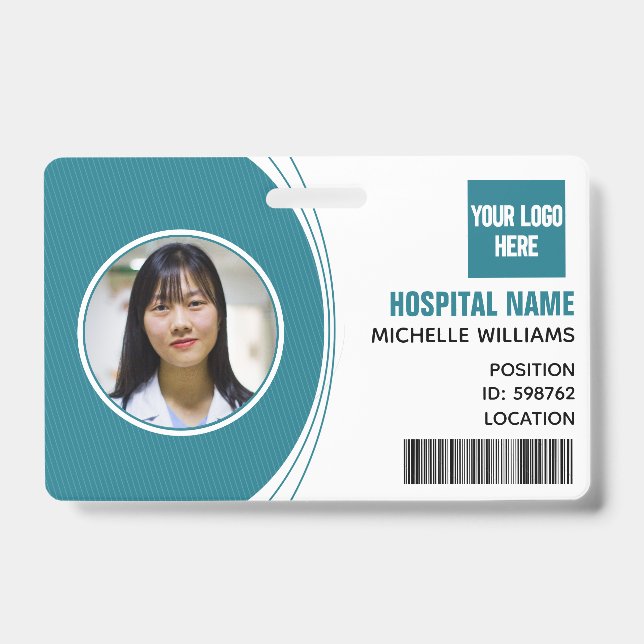 Custom employee photo ID barcode logo name Badge (Front)