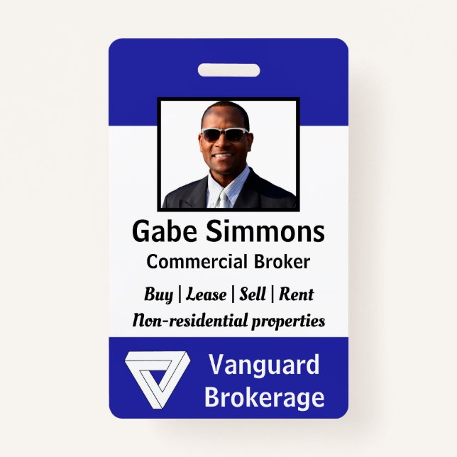 Custom Employee Photo ID - Blue, Vertical Badge (Front)