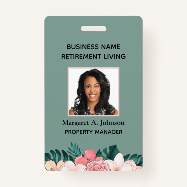 Custom Employee Photo ID Green Company Badge (Front)