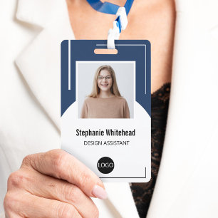 Custom Employee Photo ID Logo Navy Blue Badge