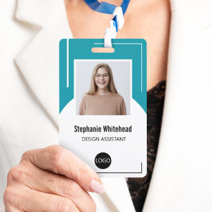Custom Employee Photo ID Logo Teal Blue Badge
