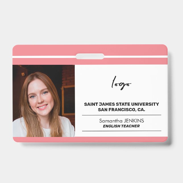 Custom employee photo logo and bare code template badge (Front)