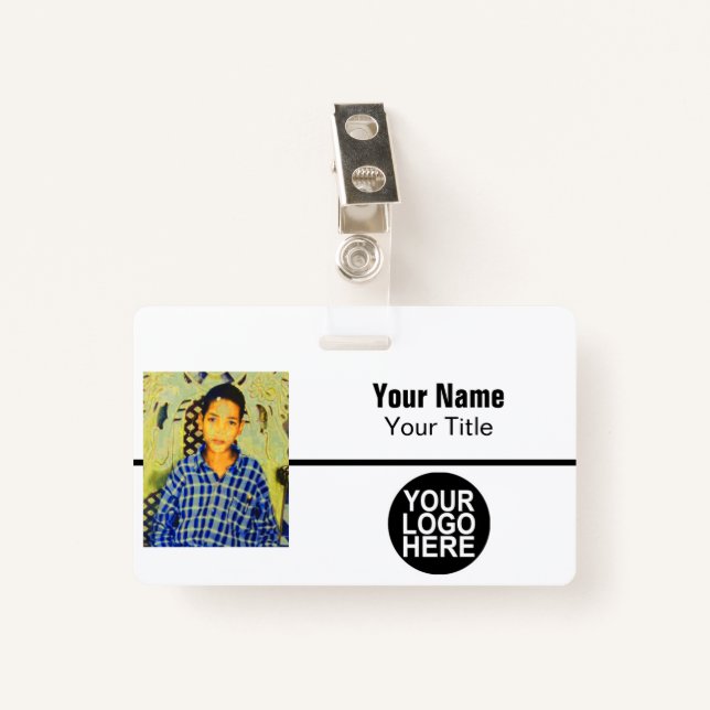 Custom Employee - Photo, Logo, Bar Code and Name Badge (Front with Clip)
