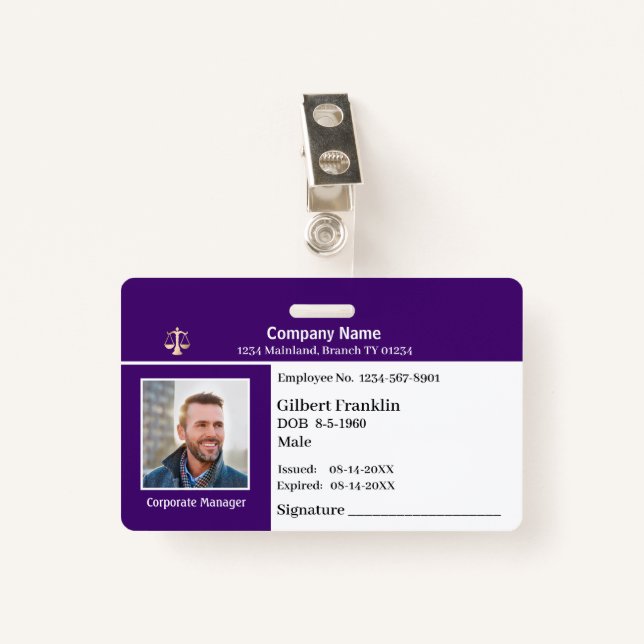 Custom Employee Photo Logo Bar Code Name Badge (Front with Clip)