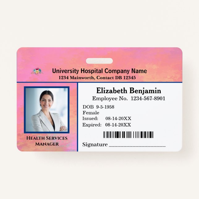 Custom Employee Photo Logo Bar Code Name Badge (Front)
