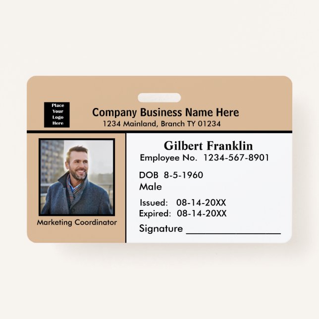 Custom Employee Photo Logo Bar Code Name Badge (Front)