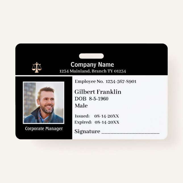 Custom Employee Photo Logo Bar Code Name Badge (Front)