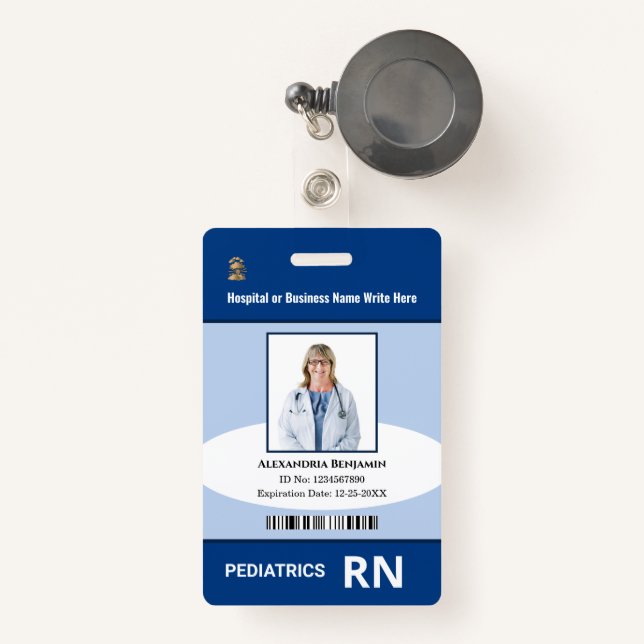 Custom Employee Photo Logo Bar Code Name Badge (Front with Retractable)