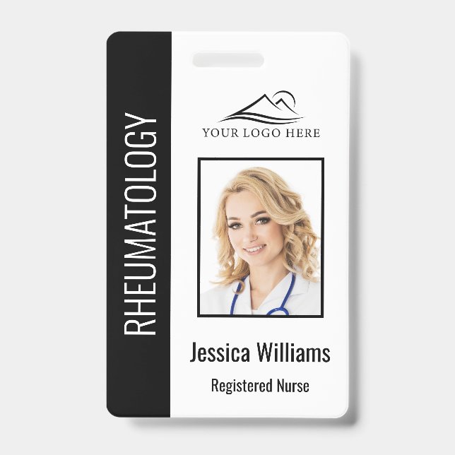 Custom Employee Photo Logo Bar Code Name Black Badge (Front)