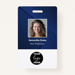 Custom Employee Photo Logo Bar Code Name ID Blue Badge