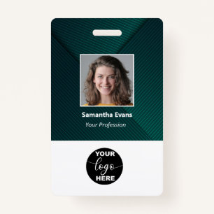 Custom Employee Photo Logo Bar Code Name ID Green Badge