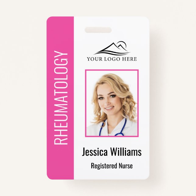 Custom Employee Photo Logo Bar Code Name Pink Badge (Front)