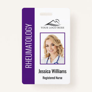 Custom Employee Photo Logo Bar Code Name Purple Badge