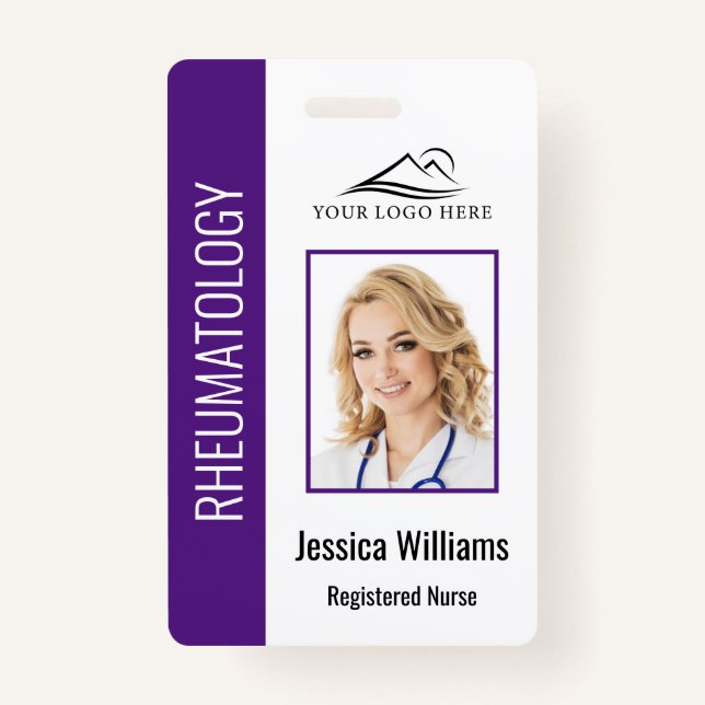 Custom Employee Photo Logo Bar Code Name Purple Badge (Front)