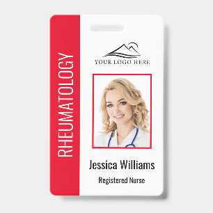 Custom Employee Photo Logo Bar Code Name Red Badge
