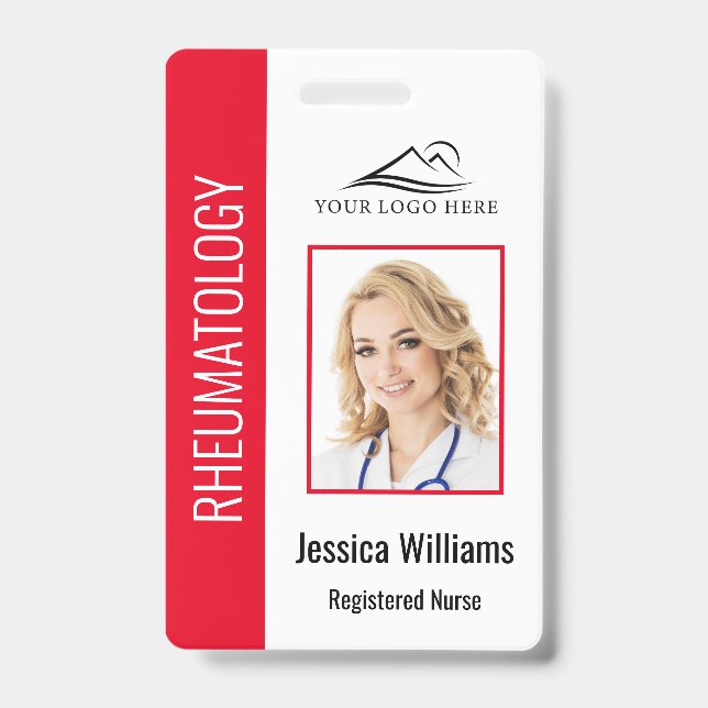 Custom Employee Photo Logo Bar Code Name Red Badge (Front)