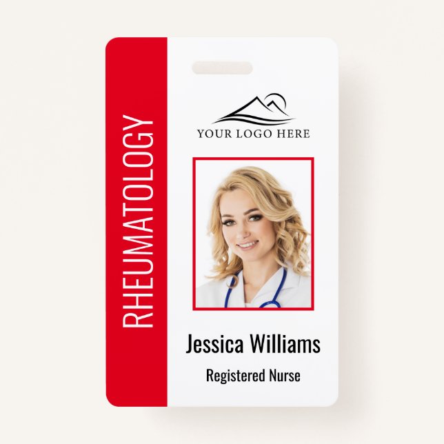Custom Employee Photo Logo Bar Code Name Red Badge (Front)