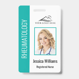 Custom Employee Photo Logo Bar Code Name Teal Badge